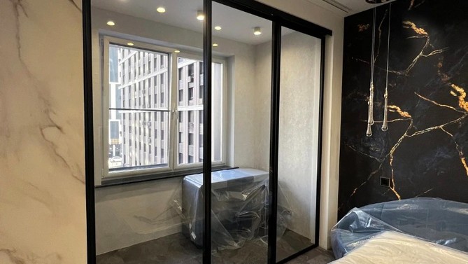 Раздвижные двери, модель Софья, с прозрачным стеклом, на балкон, Арт.0019-01