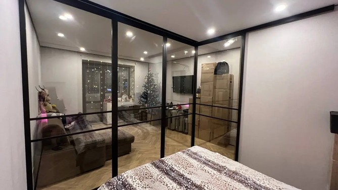 Раздвижная перегородка Aludoors, с прозрачным стеклом, в спальню, Арт.0035-01