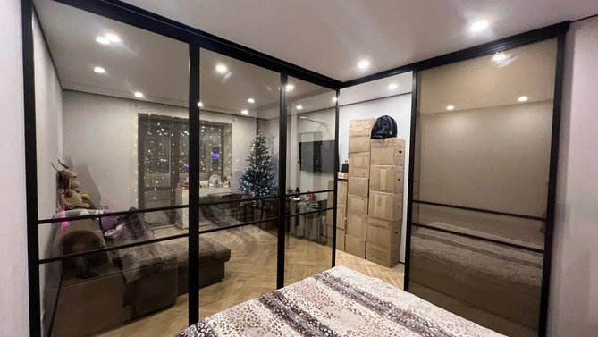 Раздвижная перегородка Aludoors, с прозрачным стеклом, в спальню, Арт.0035-02