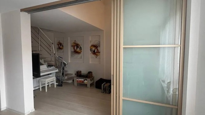 Каскадная перегородка Такт, с матовым стеклом, с доводчиком в спальню, Арт.0057-03