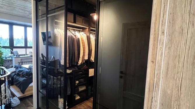 Раздвижные двери Гласстрой, с прозрачным стеклом, в гардеробную, Арт.0075-02