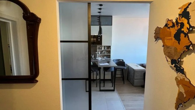 Межкомнатная перегородка Юнит гласс, с матовым стеклом, с доводчиком в гардеробную, Арт.0076-04