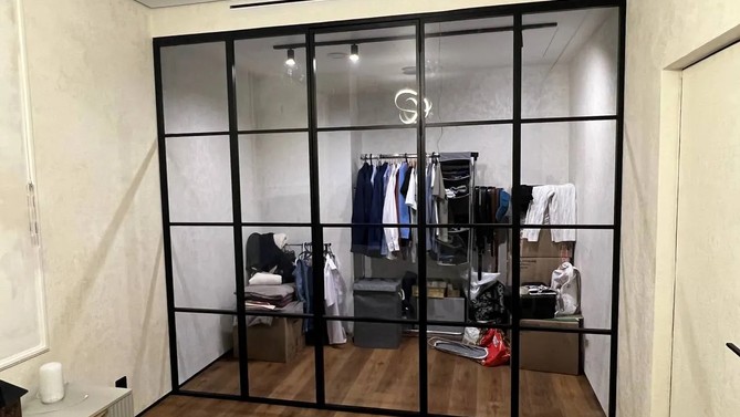 Межкомнатная перегородка Decus, с прозрачным стеклом, в гардеробную, Арт.0080-01