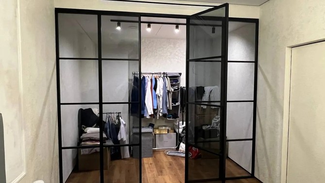 Межкомнатная перегородка Decus, с прозрачным стеклом, в гардеробную, Арт.0080-02