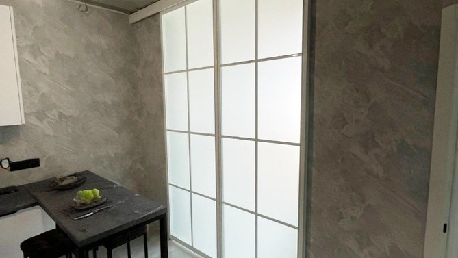 Межкомнатная перегородка Montiero, с матовым стеклом, с доводчиком в гостиную, Арт.0170-01