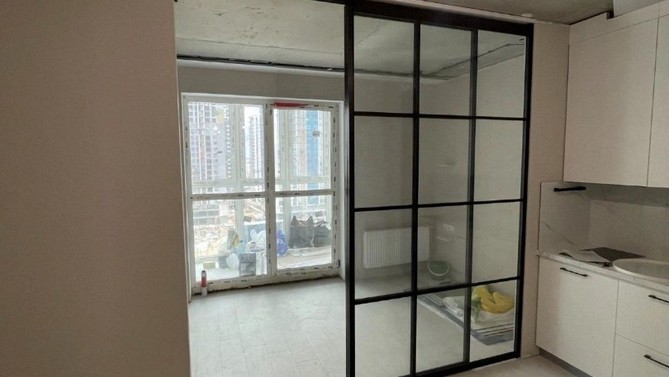 Подвесная перегородка Крафтман, с матовым стеклом, с доводчиком в спальню, Арт.0174-02