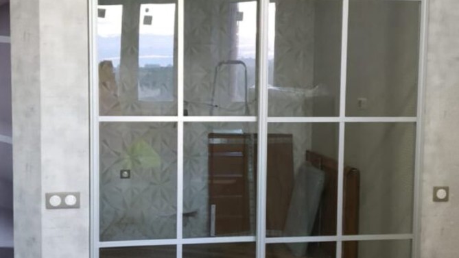 Межкомнатные подвесные двери Miao, с прозрачным стеклом, с доводчиком в спальню, Арт.0288-01